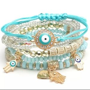 Designer charms woven bracelet women adjustable boho lucky evil eye beads stack